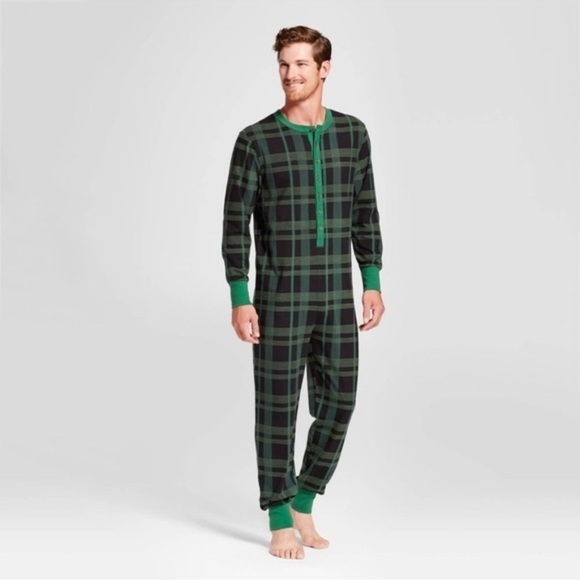 Magnolia Hearth & Hand Mens Green Plaid Onesie One Piece Pajama PJ  small - Picture 1 of 6
